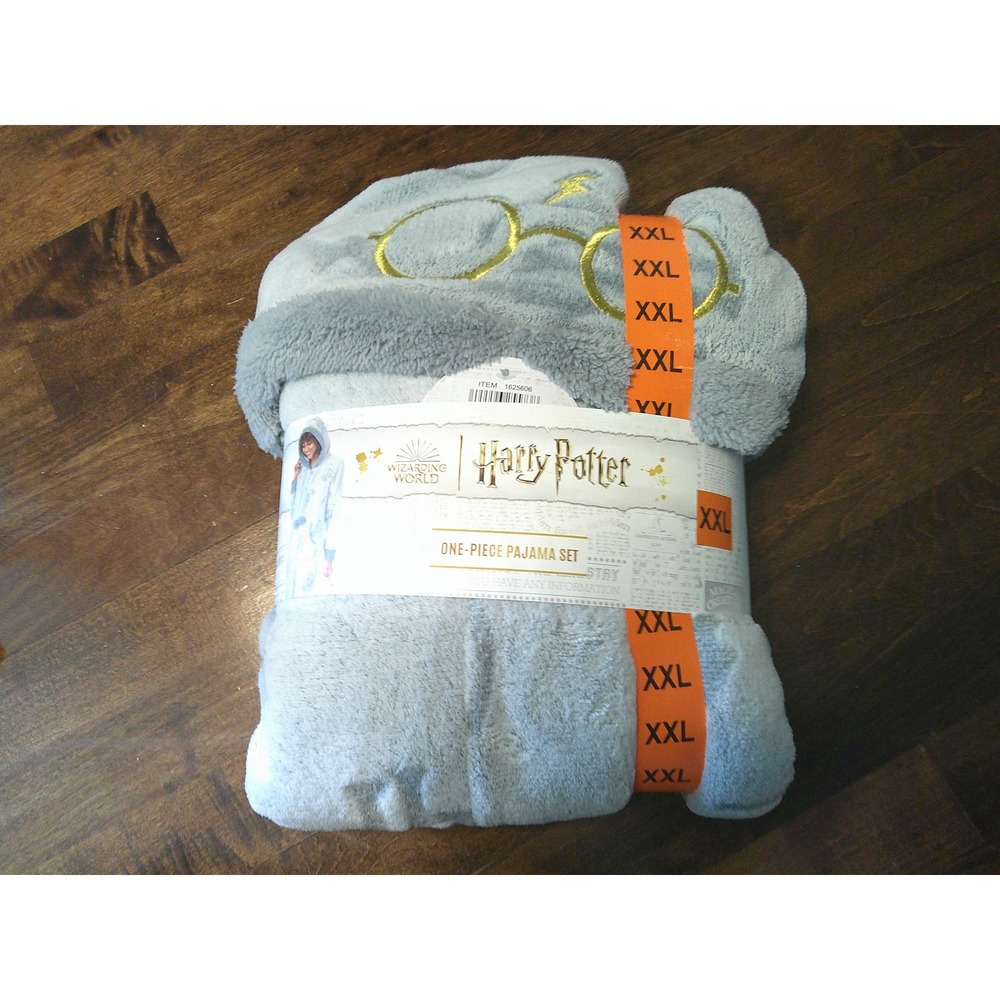 Harry Potter One-Piece Pajama Set Women XXL Gray New Faux Fur Hooded Union Suit